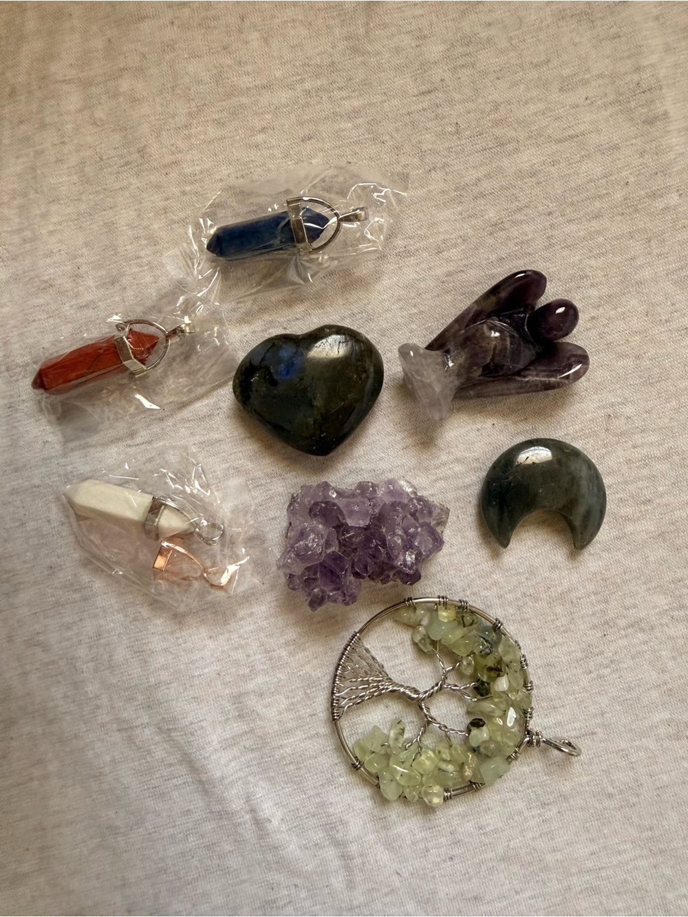 Mixed Crystal Charm and Stone Set - Amethyst, Green, Blue, Red, White